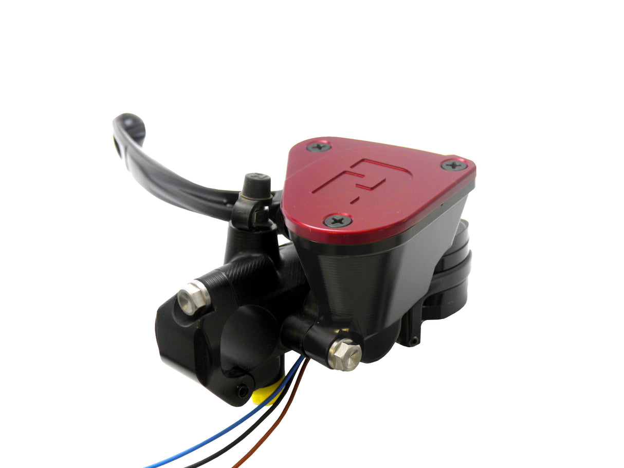 Pompa Frizione Ready To Brake Accossato 16x16 Con Leva Snodata Colorata (Pomello+Leva) - Supporto specchio: M10, Vaschetta in Alluminio Integrata: Rossa