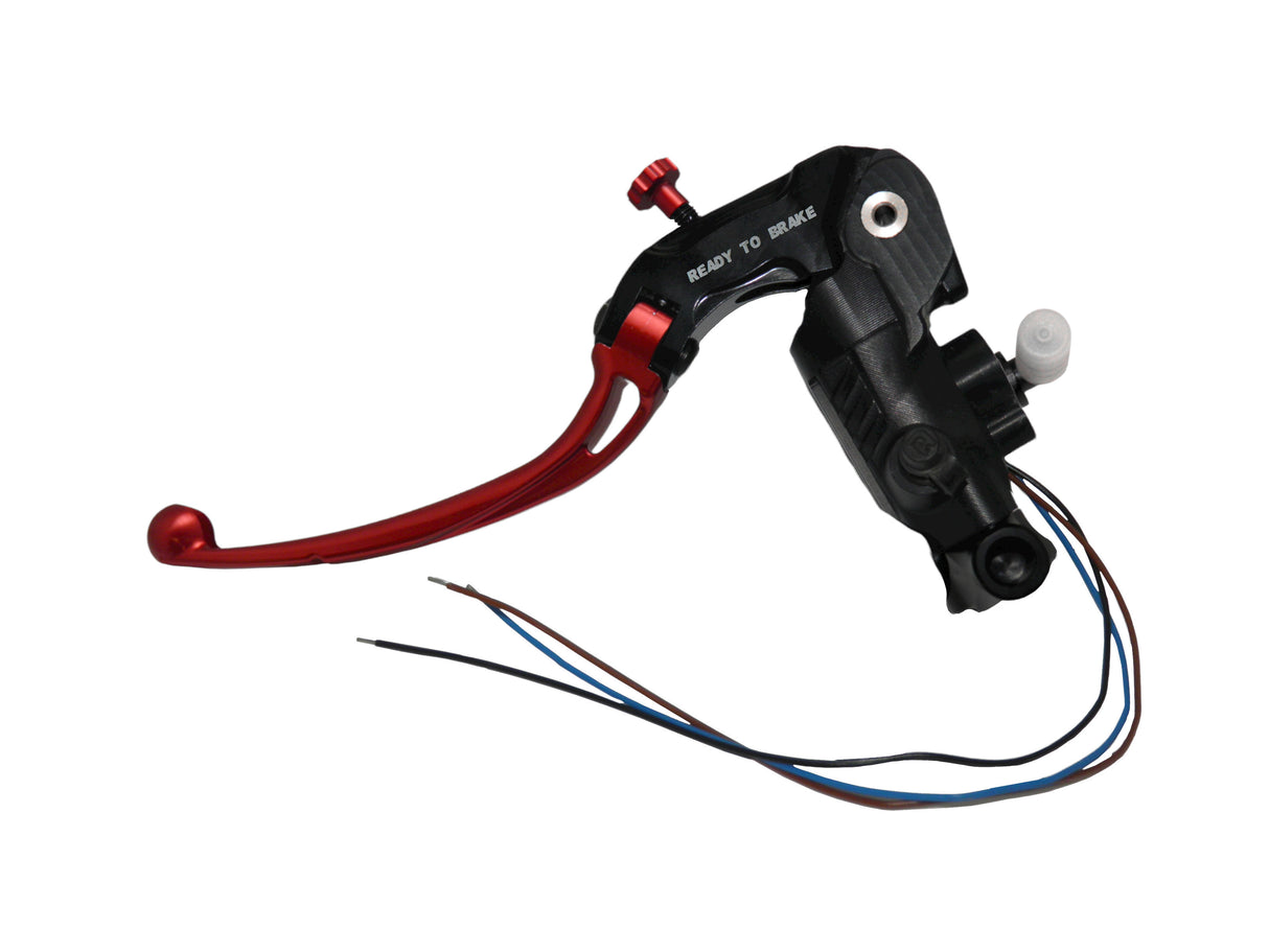 Pompa Frizione Ready To Brake Accossato 16x16 Con Leva Snodata Colorata (Pomello+Leva) - Supporto specchio: M8, Vaschetta in Alluminio Integrata: - N/A