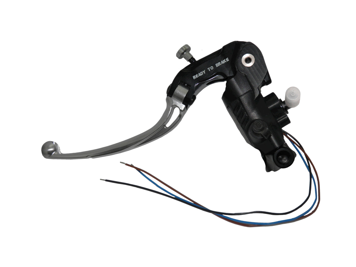 Pompa Frizione Ready To Brake Accossato 16x16 Con Leva Snodata Colorata (Pomello+Leva) - Supporto specchio: M10, Vaschetta in Alluminio Integrata: - N/A