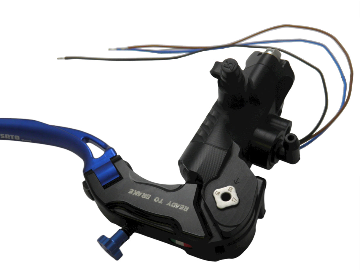Pompa Freno Ready To Brake Accossato PRS 17x17-18-19 Con Leva Snodata Colorata (Pomello+Leva) - Opzioni leva: RST, Supporto specchio: - N/A, Vaschetta in Alluminio Integrata: - N/A