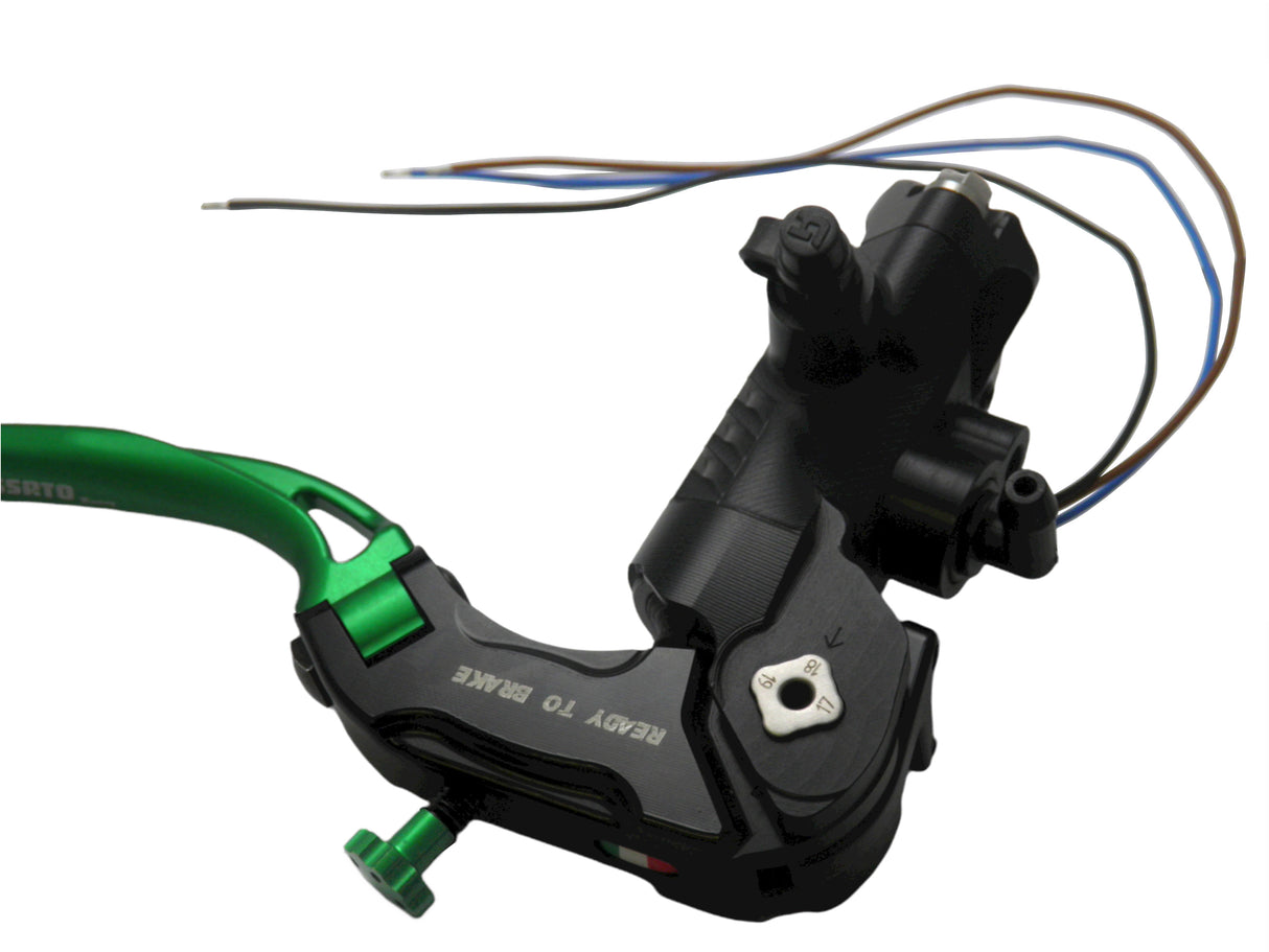 Pompa Freno Ready To Brake Accossato PRS 17x17-18-19 Con Leva Snodata Colorata (Pomello+Leva) - Opzioni leva: RST, Supporto specchio: - N/A, Vaschetta in Alluminio Integrata: - N/A