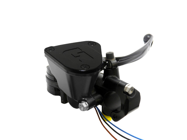 Pompa Freno Ready To Brake Accossato PRS 17x17-18-19 Con Leva Snodata Colorata (Pomello+Leva) - Opzioni leva: RST, Supporto specchio: M10, Vaschetta in Alluminio Integrata: Nera