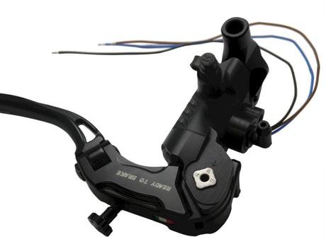 Pompa Freno Ready To Brake Accossato PRS 17x17-18-19 Con Leva Snodata Colorata (Pomello+Leva) - Opzioni leva: RST, Supporto specchio: M10, Vaschetta in Alluminio Integrata: - N/A