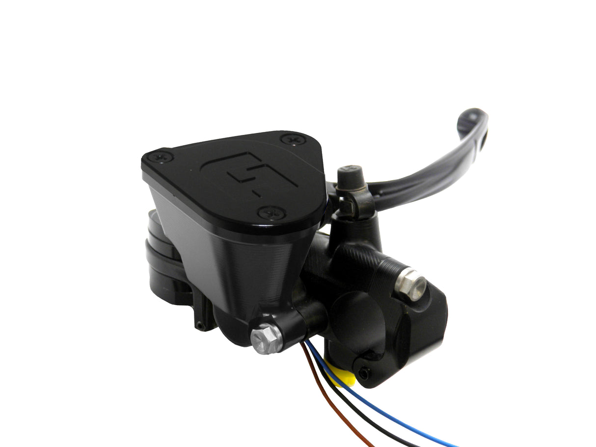 Pompa Freno Ready To Brake Accossato PRS 17x17-18-19 Con Leva Snodata Colorata (Pomello+Leva) - Opzioni leva: RST, Supporto specchio: M8, Vaschetta in Alluminio Integrata: Nera