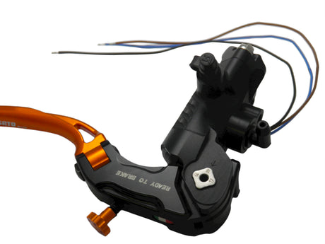 Pompa Freno Ready To Brake Accossato PRS 17x17-18-19 Con Leva Snodata Colorata (Pomello+Leva) - Opzioni leva: RST, Supporto specchio: - N/A, Vaschetta in Alluminio Integrata: - N/A