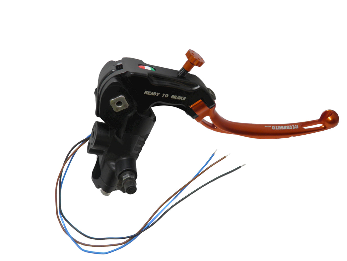 Pompa Freno Ready To Brake Accossato PRS 17x17-18-19 Con Leva Snodata Colorata (Pomello+Leva) - Opzioni leva: RST, Supporto specchio: - N/A, Vaschetta in Alluminio Integrata: - N/A