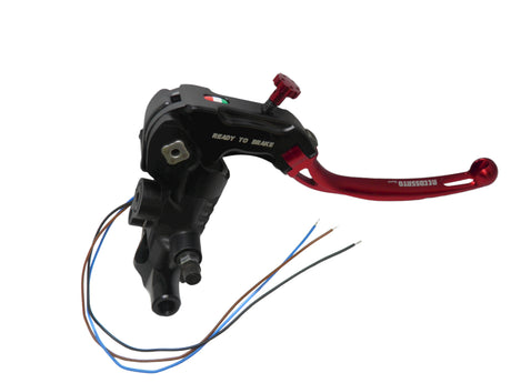 Pompa Freno Ready To Brake Accossato PRS 17x17-18-19 Con Leva Snodata Colorata (Pomello+Leva) - Opzioni leva: RST, Supporto specchio: M10, Vaschetta in Alluminio Integrata: - N/A