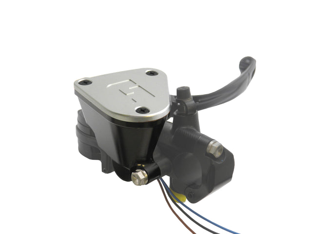 Pompa Freno Ready To Brake Accossato PRS 17x17-18-19 Con Leva Snodata Colorata (Pomello+Leva) - Supporto specchio: M10, Vaschetta in Alluminio Integrata: Silver