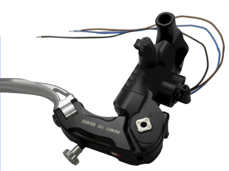 Pompa Freno Ready To Brake Accossato PRS 17x17-18-19 Con Leva Snodata Colorata (Pomello+Leva) - Opzioni leva: RST, Supporto specchio: M10, Vaschetta in Alluminio Integrata: - N/A