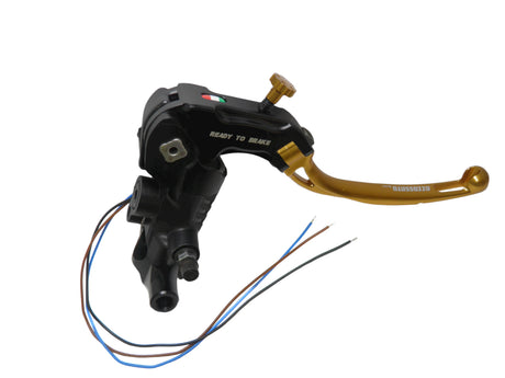 Pompa Freno Ready To Brake Accossato PRS 17x17-18-19 Con Leva Snodata Colorata (Pomello+Leva) - Opzioni leva: RST, Supporto specchio: M10, Vaschetta in Alluminio Integrata: - N/A