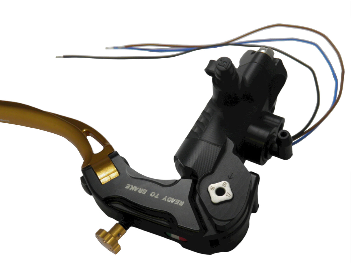 Pompa Freno Ready To Brake Accossato PRS 17x17-18-19 Con Leva Snodata Colorata (Pomello+Leva) - Opzioni leva: RST, Supporto specchio: - N/A, Vaschetta in Alluminio Integrata: - N/A