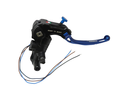 Pompa Freno Ready To Brake Accossato PRS 15x17-18-19 Con Leva Snodata Colorata (Pomello+Leva) - Opzioni leva: RST, Supporto specchio: M8, Vaschetta in Alluminio Integrata: - N/A