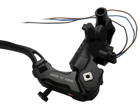 Pompa Freno Ready To Brake Accossato PRS 15x17-18-19 Con Leva Snodata Colorata (Pomello+Leva) - Opzioni leva: RST, Supporto specchio: M10, Vaschetta in Alluminio Integrata: - N/A
