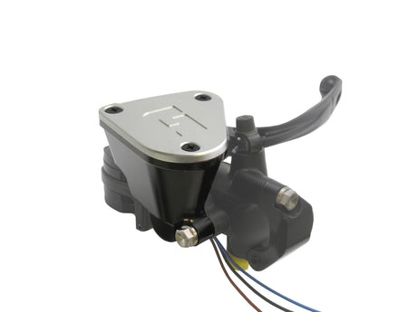 Pompa Freno Ready To Brake Accossato PRS 15x17-18-19 Con Leva Snodata Colorata (Pomello+Leva) - Opzioni leva: RST, Supporto specchio: M10, Vaschetta in Alluminio Integrata: Silver