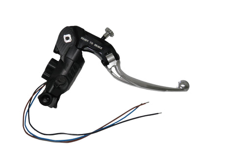 Pompa Freno Ready To Brake Accossato PRS 15x17-18-19 Con Leva Snodata Colorata (Pomello+Leva) - Opzioni leva: RST, Supporto specchio: M8, Vaschetta in Alluminio Integrata: - N/A