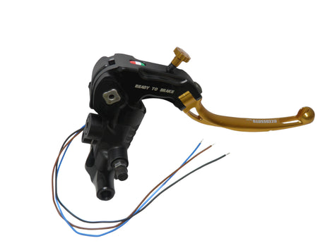 Pompa Freno Ready To Brake Accossato PRS 15x17-18-19 Con Leva Snodata Colorata (Pomello+Leva) - Opzioni leva: RST, Supporto specchio: M10, Vaschetta in Alluminio Integrata: - N/A
