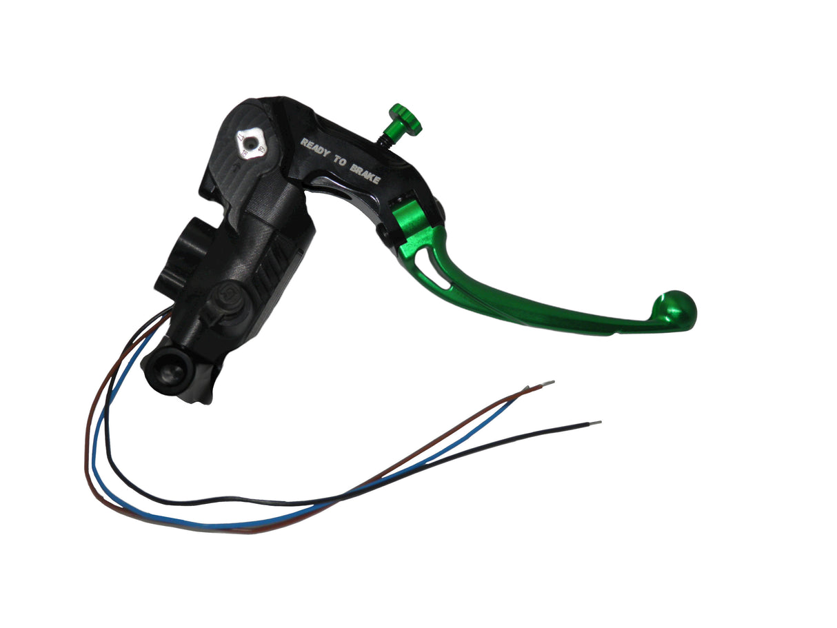 Pompa Freno Ready To Brake Accossato PRS 19x17-18-19 Con Leva Snodata Colorata (Pomello+Leva)  Per Manubri da 1 pollice - Opzioni leva: RST, Supporto specchio: M8, Vaschetta in Alluminio Integrata: - N/A