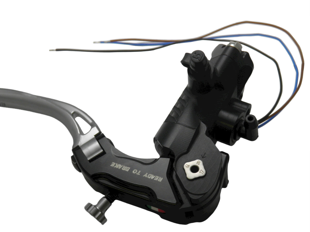 Pompa Freno Ready To Brake Accossato PRS 19x17-18-19 Con Leva Snodata Colorata (Pomello+Leva)  Per Manubri da 1 pollice - Opzioni leva: RST, Supporto specchio: - N/A, Vaschetta in Alluminio Integrata: - N/A
