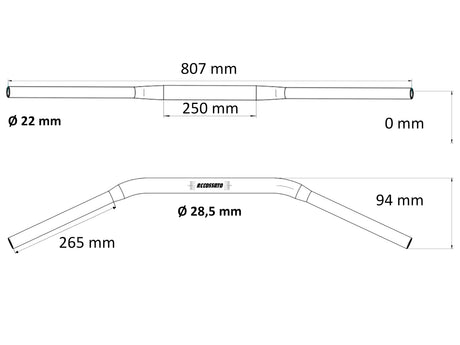 Manubrio Accossato Omologato ABE 101196 In Alluminio  Ø28.5 mm - Drag Bar