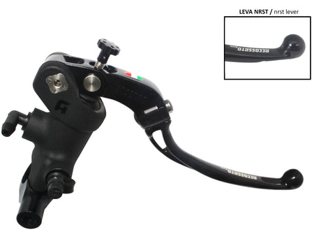 Pompa Freno Radiale Accossato PRS 19x17-18-19 Con Corpo Pompa Anodizzato Nero E Leva Snodata Colorata, Per Manubri Diametro 25,4 mm - Supporto specchio: N/A, Finitura corpo: Anodizzato Nero