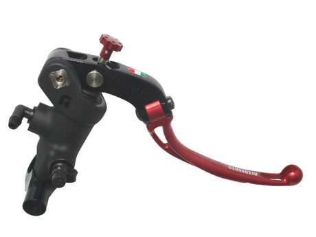 Pompa Freno Radiale Accossato PRS 19x17-18-19 Con Corpo Pompa Anodizzato Nero E Leva Snodata Colorata, Per Manubri Diametro 25,4 mm - Supporto specchio: N/A, Finitura corpo: Anodizzato Nero
