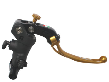 Pompa Freno Radiale Accossato PRS 19x17-18-19 Con Corpo Pompa Anodizzato Nero E Leva Snodata Colorata, Per Manubri Diametro 25,4 mm - Supporto specchio: N/A, Finitura corpo: Anodizzato Nero