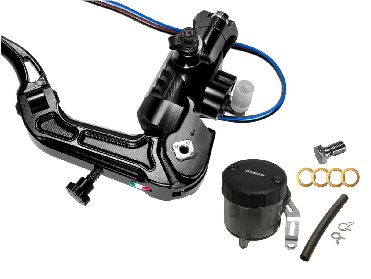 Pompa Freno Accossato Omologata ABE 61454 PRS 16x17-18-19 Con Leva Snodata e Kit Vaschetta Olio Inclusa. - Opzioni leva: RST