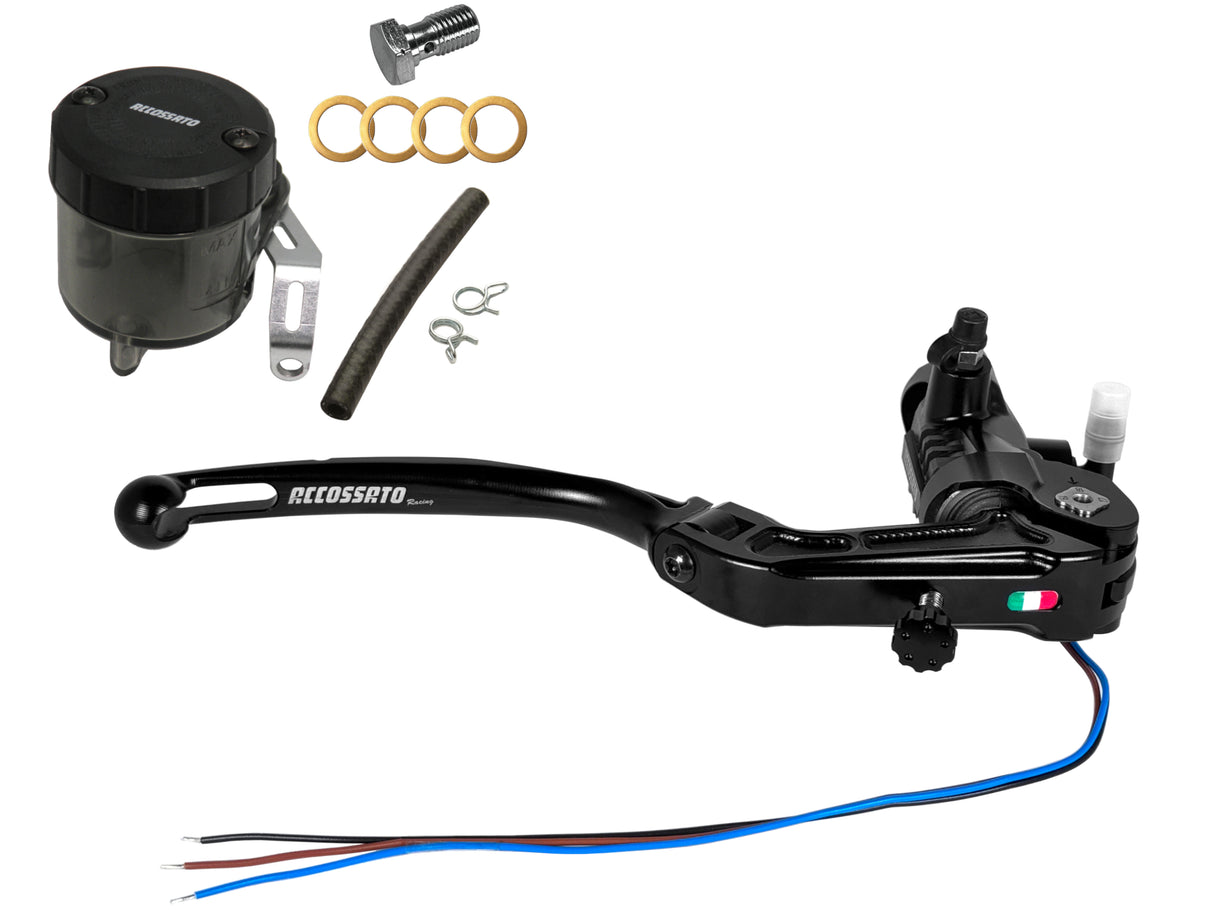 Pompa Freno Accossato Omologata ABE 61454 PRS 16x17-18-19 Con Leva Snodata e Kit Vaschetta Olio Inclusa. - Opzioni leva: RST