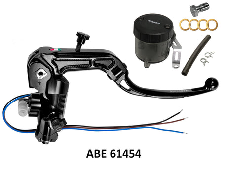 Pompa Freno Accossato Omologata ABE 61454 PRS 19x17-18-19 Con Leva Snodata e Kit Vaschetta Olio Inclusa Per Manubri da 1 pollice - Opzioni leva: RST